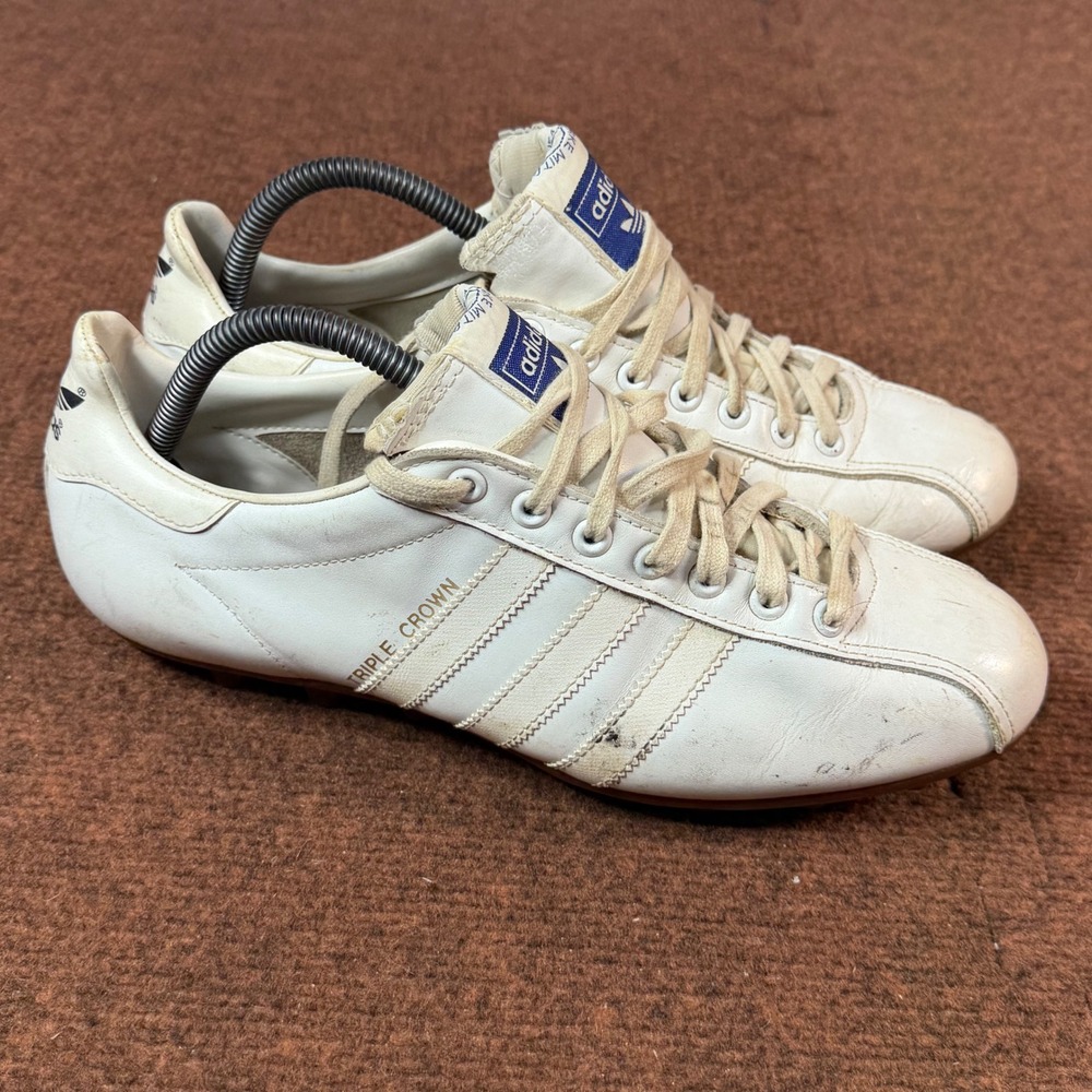 B+ Adidas Triple Crown Baseball Cleats Mens White Leather Studded Size 9 Vintage